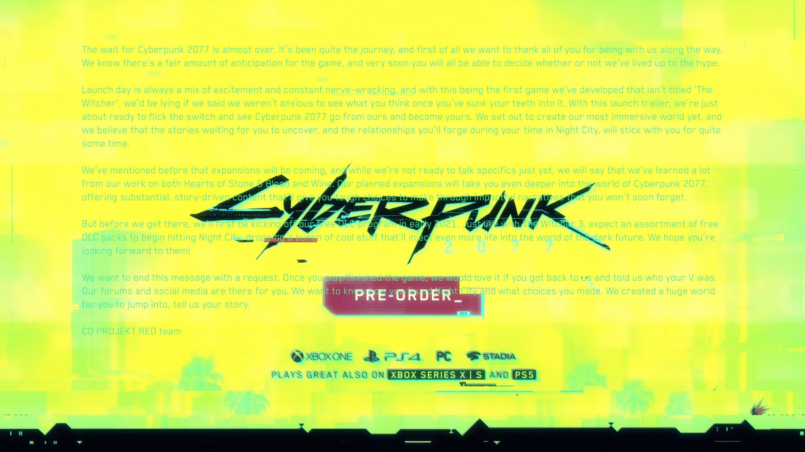 Cyberpunk 2077 - Official Launch Trailer - CDPR hidden message to fans