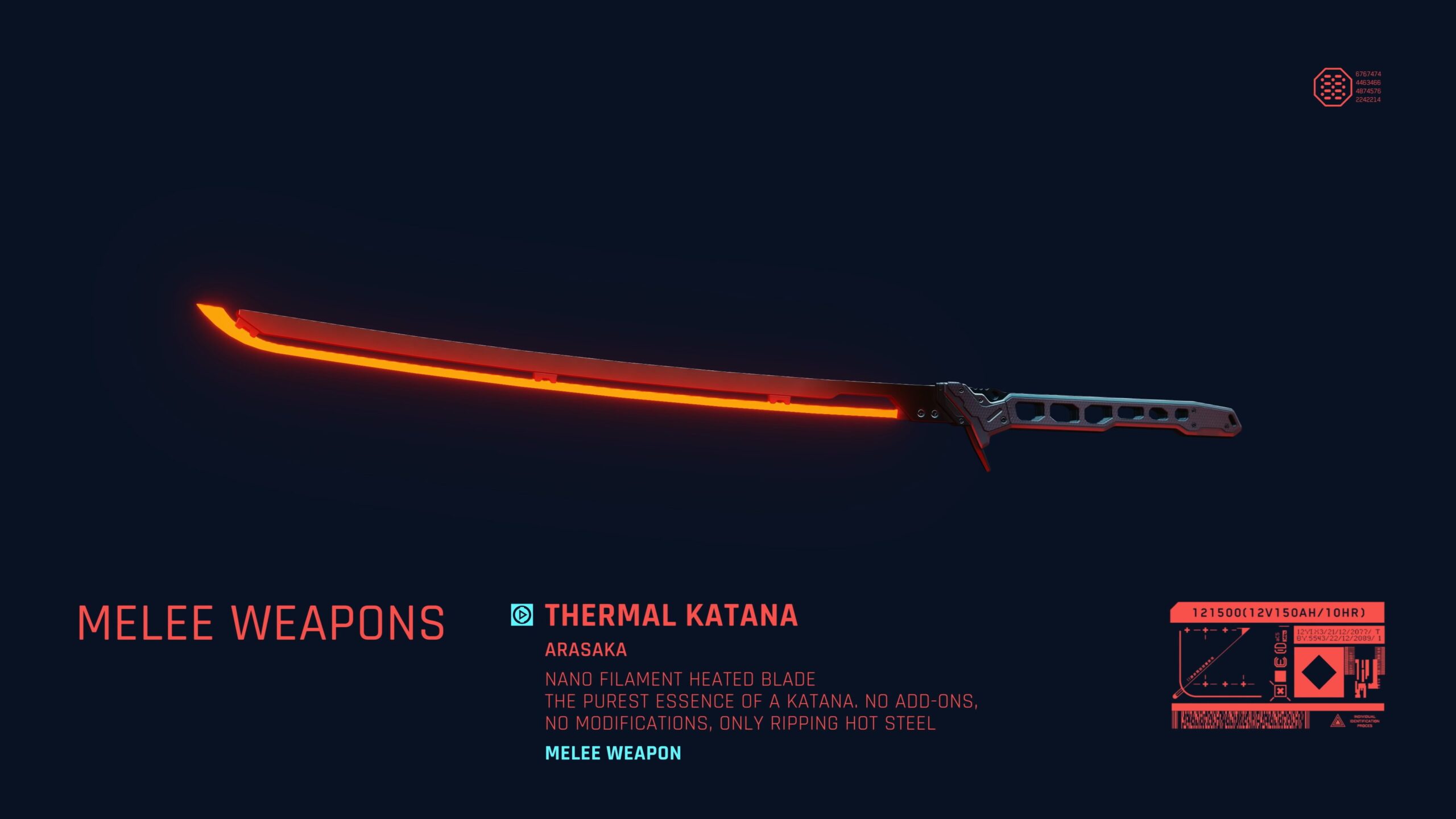 Cyberpunk 2077 Thermal Katana Blade Melee Weapon