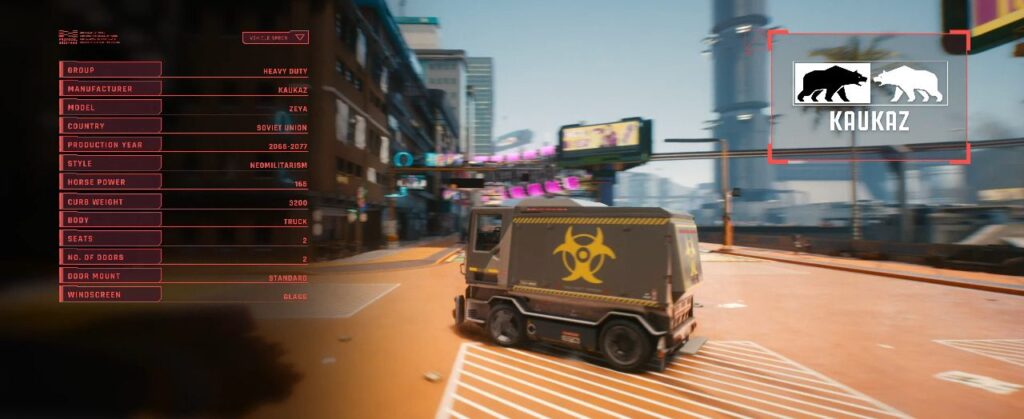 Cyberpunk 2077 Vehicles Guide Heavy Duty Tier Zeya Kaukaz