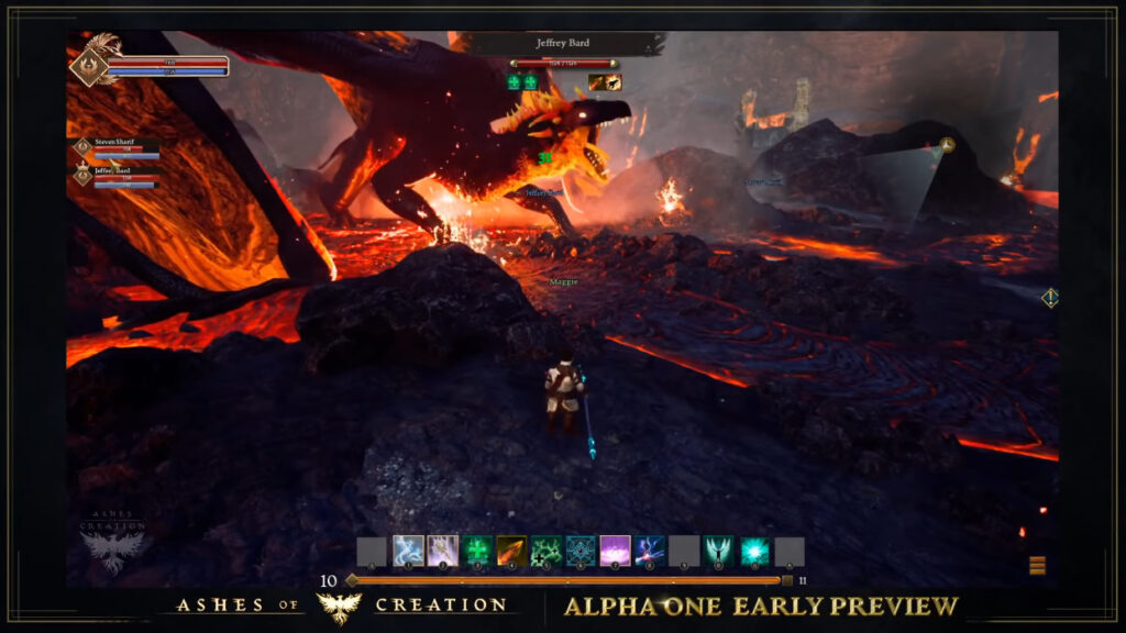 ashes of creation pre alpha footage fighting lava dragon