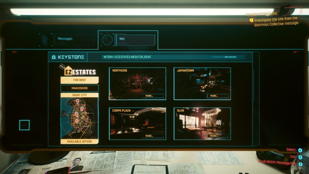 cyberpunk 2077 apartment listing