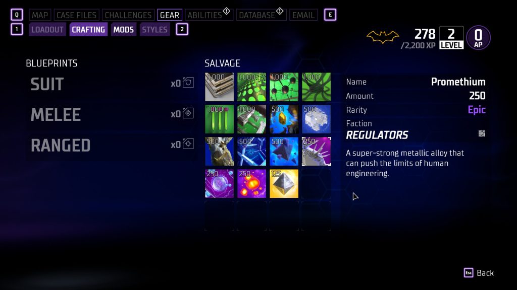 crafting menu salvage drop example gotham knights