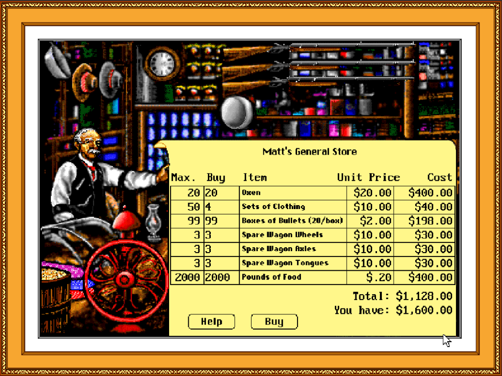 oregon trail shopping dos games