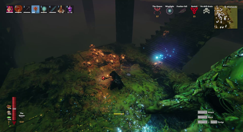 how to find and defeat the mistlands boss the queen upper terraces corralling seeker brood