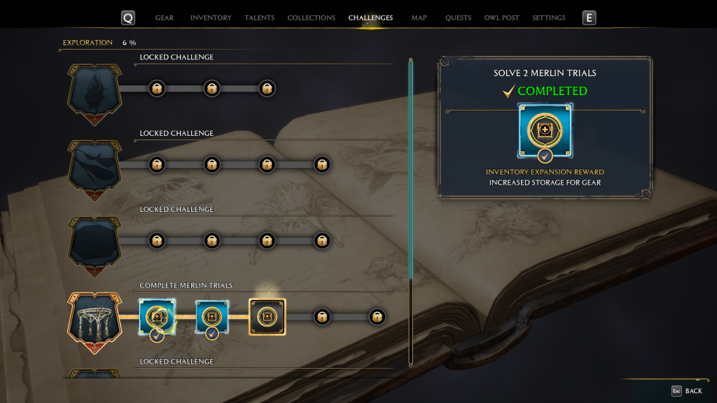 inventory storage capacity merlin trials interface hogwarts legacy