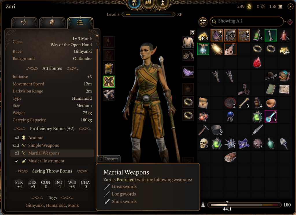 baldurs gate 3 monk weapon proficiencies martial