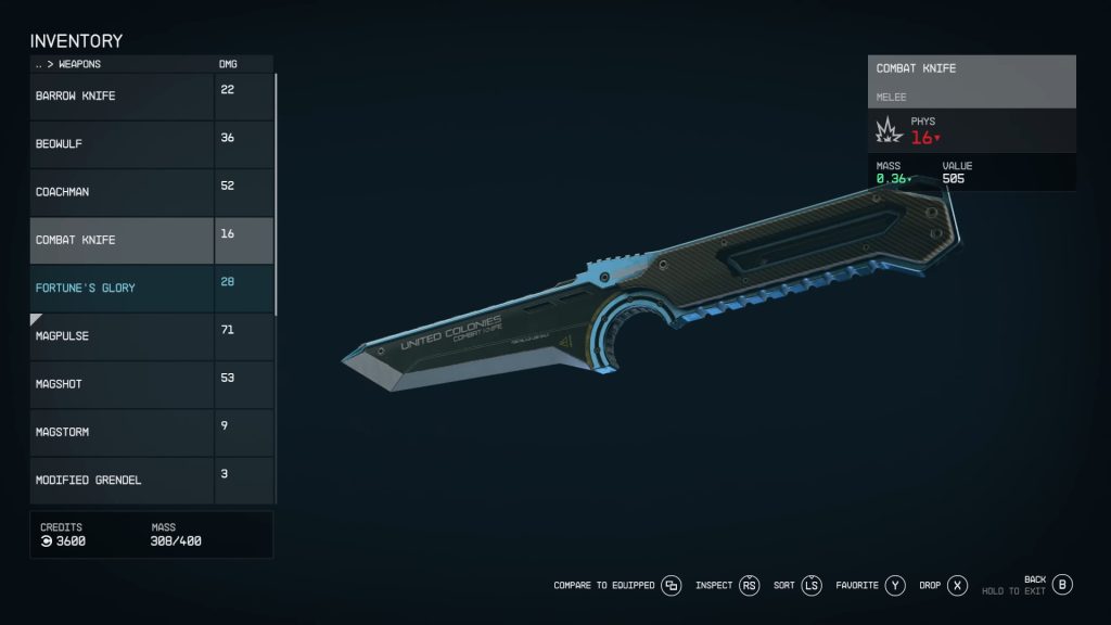 starfield crafting combat knife