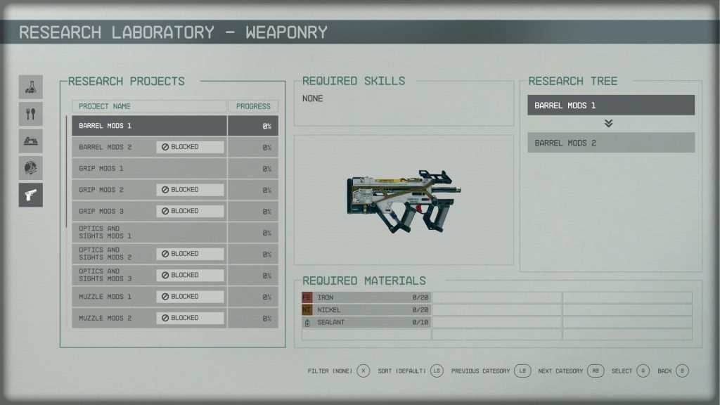 starfield crafting research laboratory weaponry