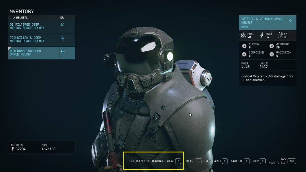 hide helmet in breathable areas starfield