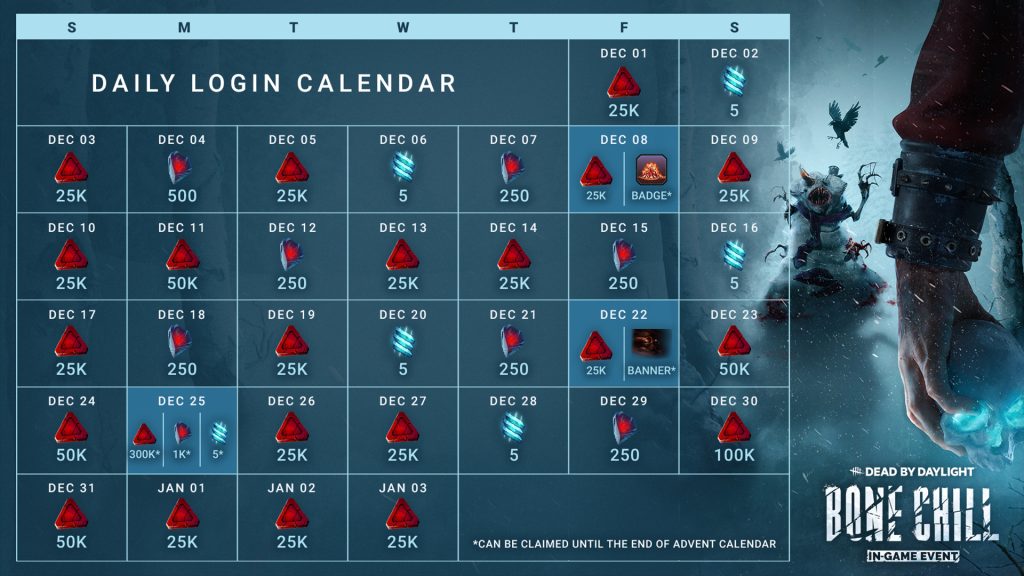 daily login calendar bone chill 2023 dbd event