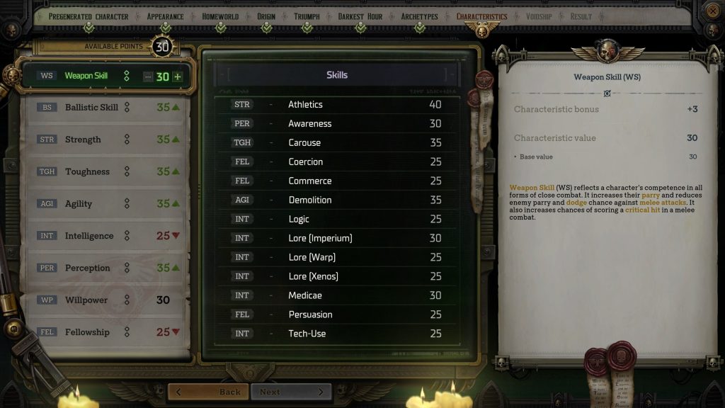 warhammer 40k rogue trader character creation 7 characteristics