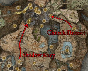 how to reach map church district main gate routes shadow keep elden ring shadow of the erdtree